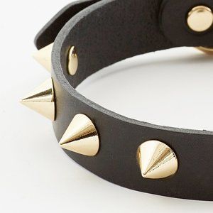 Golden Spike Black Dog Vegetable Leather Collar